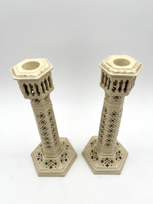 PR OF STAFFORDSHIRE CREAMWARE CANDLESTICKS LATE VICTORIAN - ADDITIONAL PHOTO 2