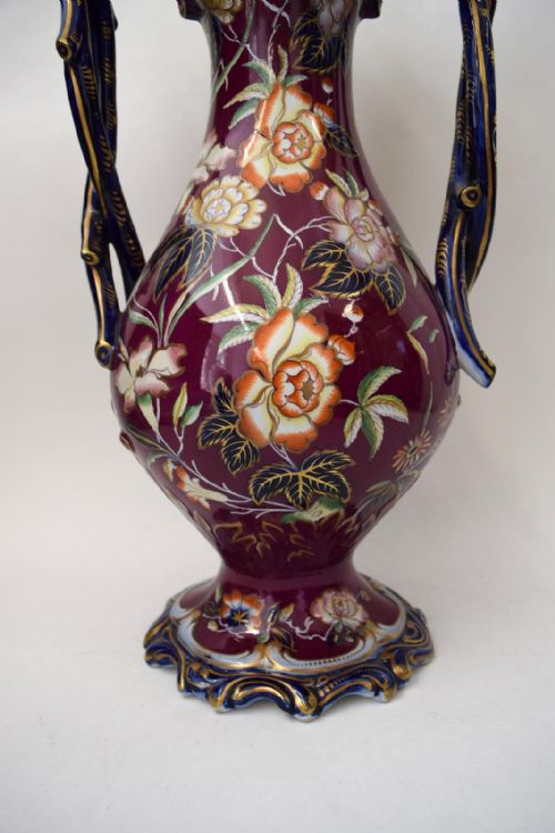 PAIR OF EXTREMELY LARGE FLOWBLUE AND CLOBBERED DIMMOCK POTPOURRIS FROM 1845 - ADDITIONAL PHOTO 2