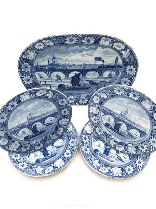 RARE SET OF PLATES AND PLATTER IN LONDON BRIDGE PATTERN 181520 - ADDITIONAL PHOTO 1