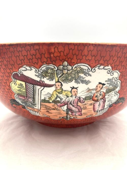 AN EXCEPTIONALLY LARGE RED SCALE MASON'S IRONSTONE PUNCHBOWL CIRCA 1870 - ADDITIONAL PHOTO 4