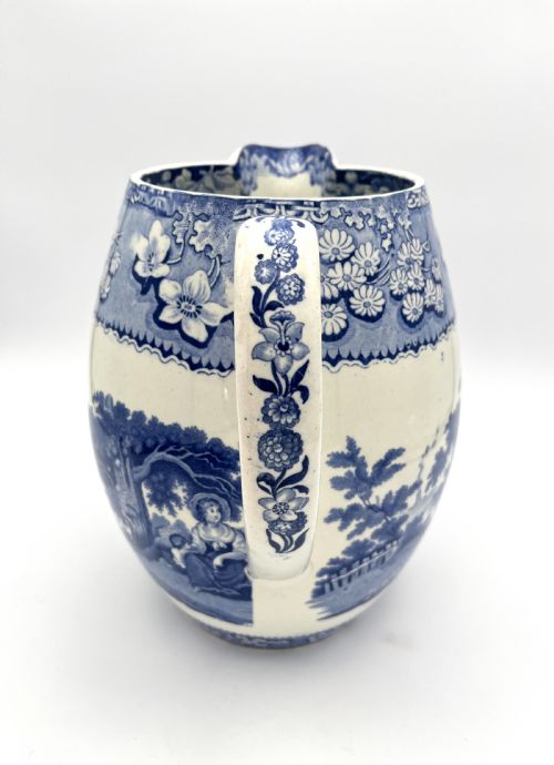 A RARE 1820'S 'FISHER BOYS' BLUE AND WHITE TRANSFER FOOTBATH JUG - ADDITIONAL PHOTO 5
