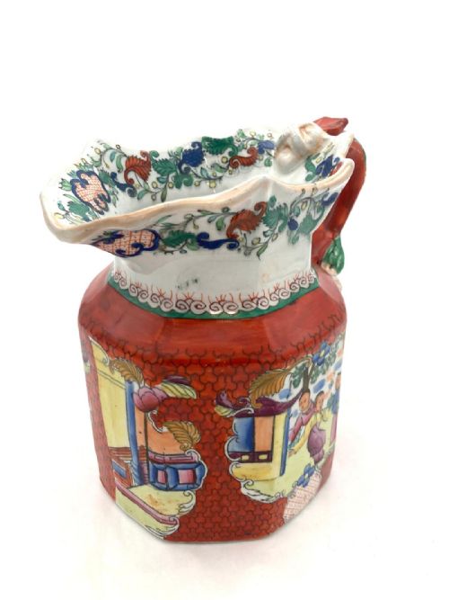 RARE AND RATHER BEAUTIFUL RED SCALE FENTON SHAPED MASONS IRONSTONE JUG 1840 - ADDITIONAL PHOTO 1