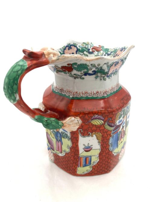 RARE AND RATHER BEAUTIFUL RED SCALE FENTON SHAPED MASONS IRONSTONE JUG 1840 - ADDITIONAL PHOTO 3