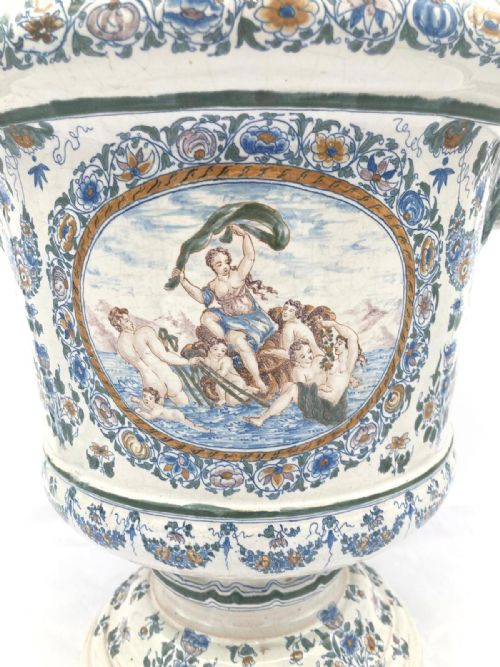 LARGE PAIR OF FRENCH FAIENCE URNS WITH LIDS FROM 1860 - ADDITIONAL PHOTO 3