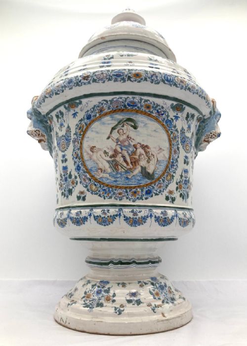 LARGE PAIR OF FRENCH FAIENCE URNS WITH LIDS FROM 1860 - ADDITIONAL PHOTO 4