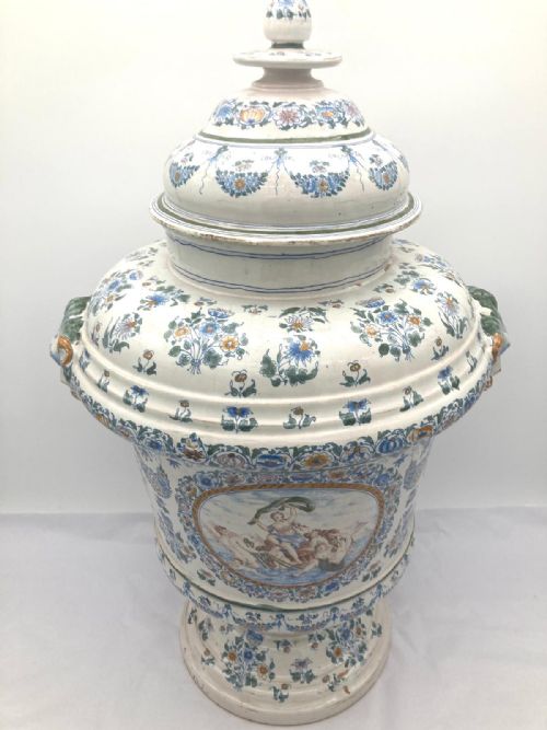 LARGE PAIR OF FRENCH FAIENCE URNS WITH LIDS FROM 1860 - ADDITIONAL PHOTO 5
