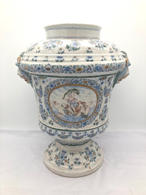 LARGE PAIR OF FRENCH FAIENCE URNS WITH LIDS FROM 1860 - ADDITIONAL PHOTO 6