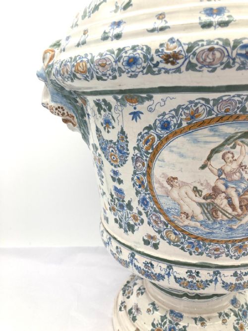 LARGE PAIR OF FRENCH FAIENCE URNS WITH LIDS FROM 1860 - ADDITIONAL PHOTO 9