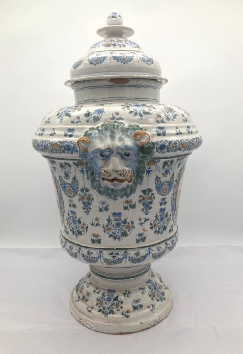 LARGE PAIR OF FRENCH FAIENCE URNS WITH LIDS FROM 1860 - ADDITIONAL PHOTO 10