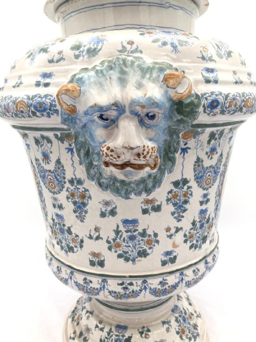 LARGE PAIR OF FRENCH FAIENCE URNS WITH LIDS FROM 1860 - ADDITIONAL PHOTO 11