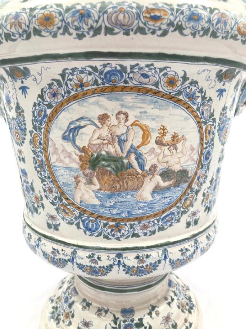 LARGE PAIR OF FRENCH FAIENCE URNS WITH LIDS FROM 1860 - ADDITIONAL PHOTO 13