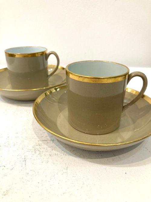two 1820's wedgwood drabware coffee cups and saucers - CATEGORY: ANTIQUE CUPS - DATED 19TH CENTURY