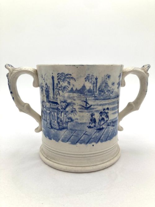 BLUE AND WHITE TRANSFER PRINTED FROG AND NEWT TWO HANDLED MUG CIRCA 1860 - ADDITIONAL PHOTO 1