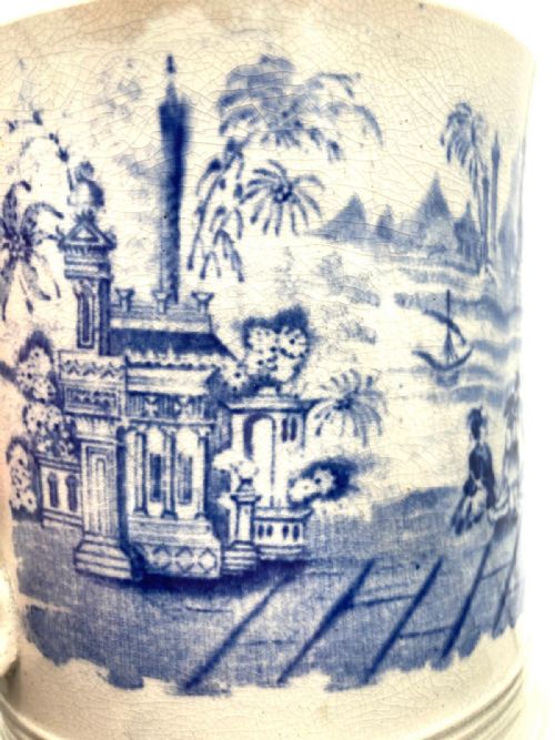 BLUE AND WHITE TRANSFER PRINTED FROG AND NEWT TWO HANDLED MUG CIRCA 1860 - ADDITIONAL PHOTO 6