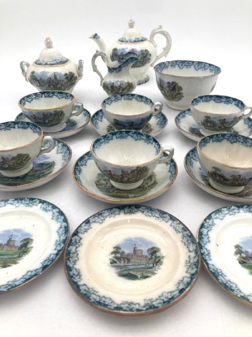 AN EXTREMELY RARE PRATTWARE CHILD'S SET IN FLOWBLUE WITH QUEEN VICTORIA CIRCA 1850 - ADDITIONAL PHOTO 1