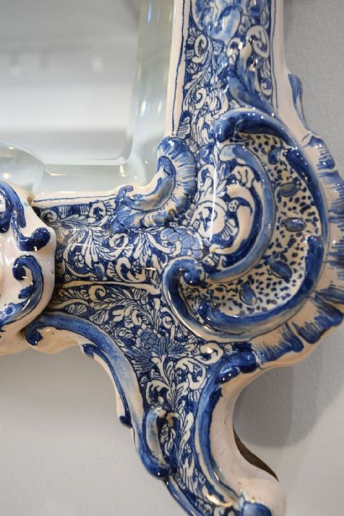A RARE AND MAGNIFICENT 19TH C DUTCH DELFT DRESSING TABLE MIRROR ON A WOODEN BACKING - ADDITIONAL PHOTO 8