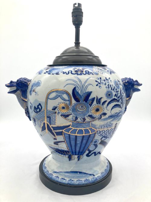 A LARGE AND IMPRESSIVE PAIR OF HICKS AND MEIGH IRONSTONE VASES CONVERTED INTO LAMPS