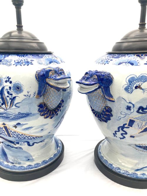 A LARGE AND IMPRESSIVE PAIR OF HICKS AND MEIGH IRONSTONE VASES CONVERTED INTO LAMPS - ADDITIONAL PHOTO 12