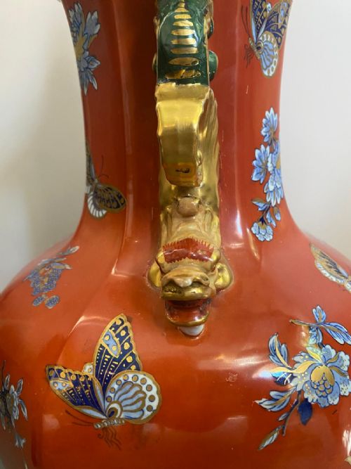 A PAIR OF MAJESTIC 1860'S IRONSTONE FLOWBLUE AND CLOBBERED RED VASES - ADDITIONAL PHOTO 8