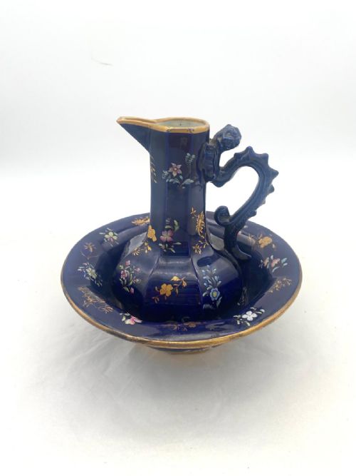A RARE AND VERY BEAUTIFUL MASONS IRONSTONE MAZARINE OCTAGONAL JUG AND BOWL CIRCA 18131820