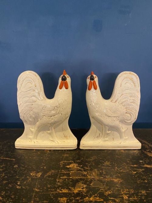 A Charming Pair of Staffordshire Cockerels, Circa 1860-70