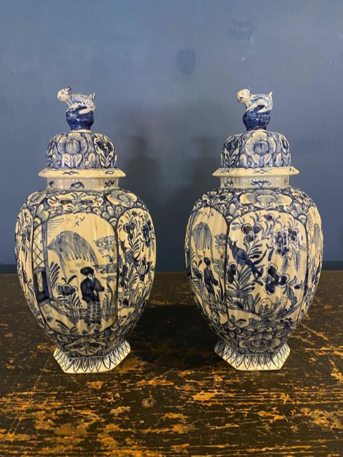 A Stunning Pair of Dutch Delft Vases, Circa 1820