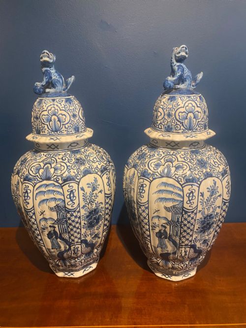 A Large Pair of Mid-19th Century Delft Vases