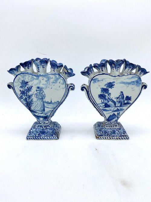 A Rare Pair of Delft Tulipieres, Circa 1840