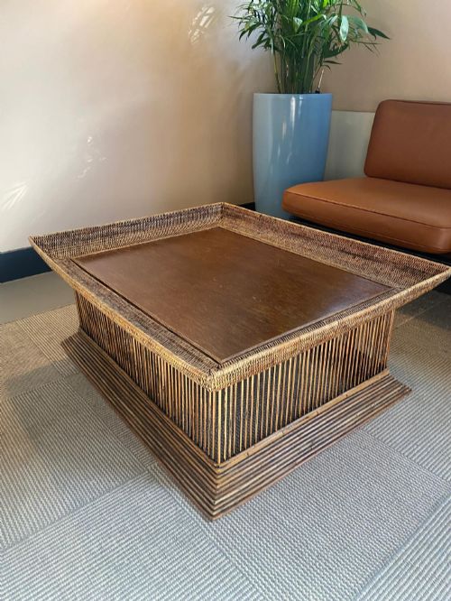 An Ususual Wicker Rattan and Wood Coffee Table from 1890-1910