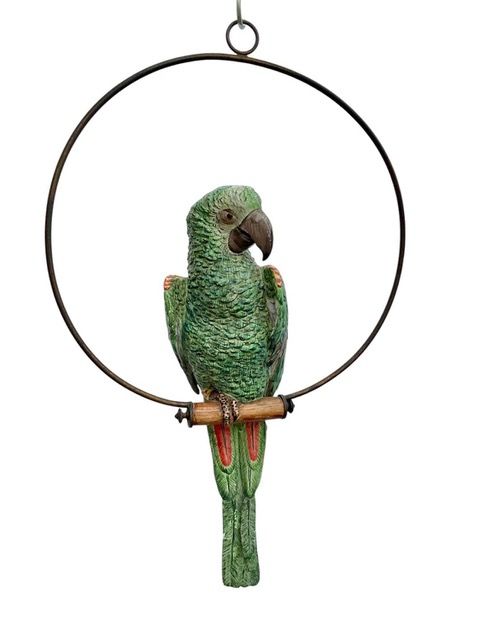 Extremely Rare Staffordshire Pottery Parrot on a Hoop, Circa 1870-1880