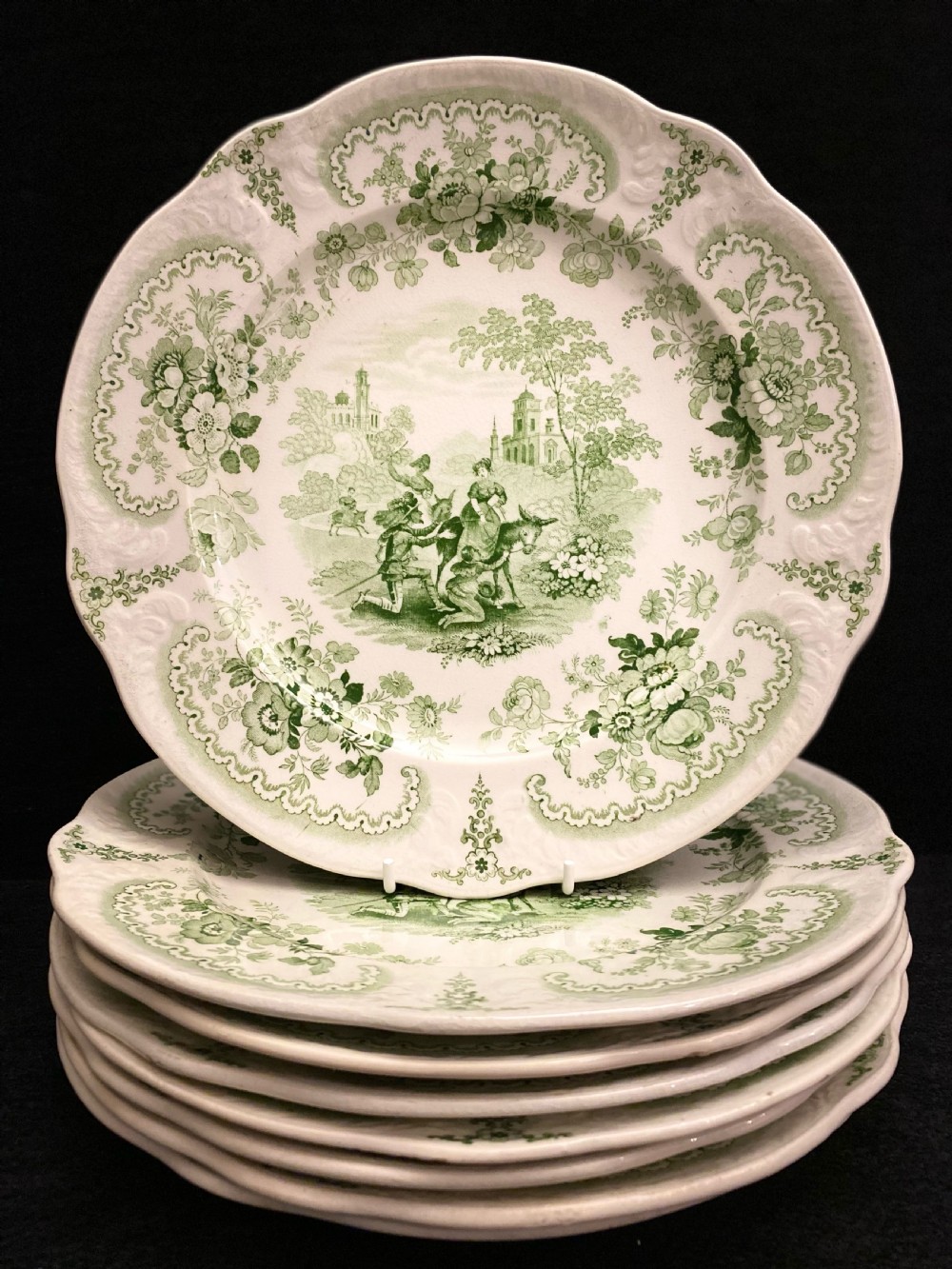 Brameld Transfer Printed Don Quixote Soup Plates (Set of 14) 1820s