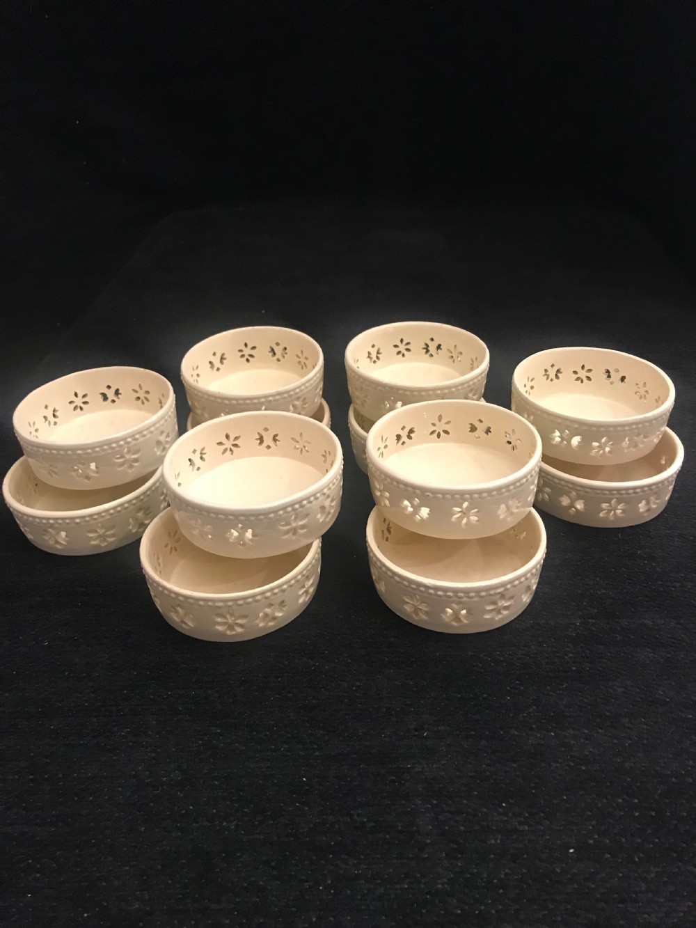 Set of 12 Pierced Creamware Glass Coasters 1780