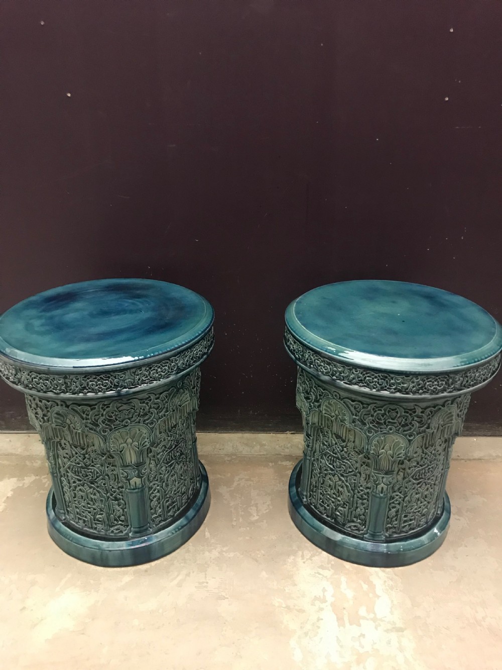 Pair of Embossed Burmantofts Garden Seats 1870