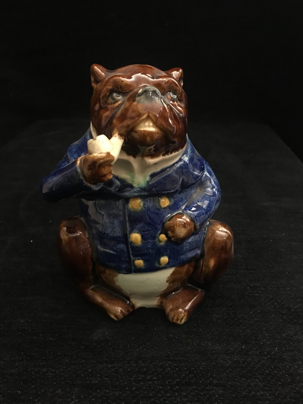 French Majolica Bulldog Tobacco Jar 1870-1880