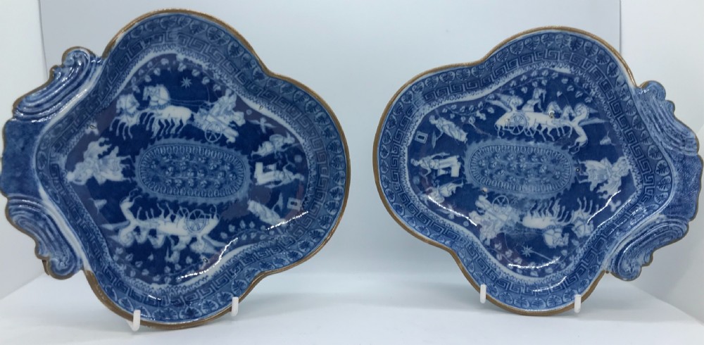 Pair of Pearlware Greek Pattern Dessert Shapes 1810
