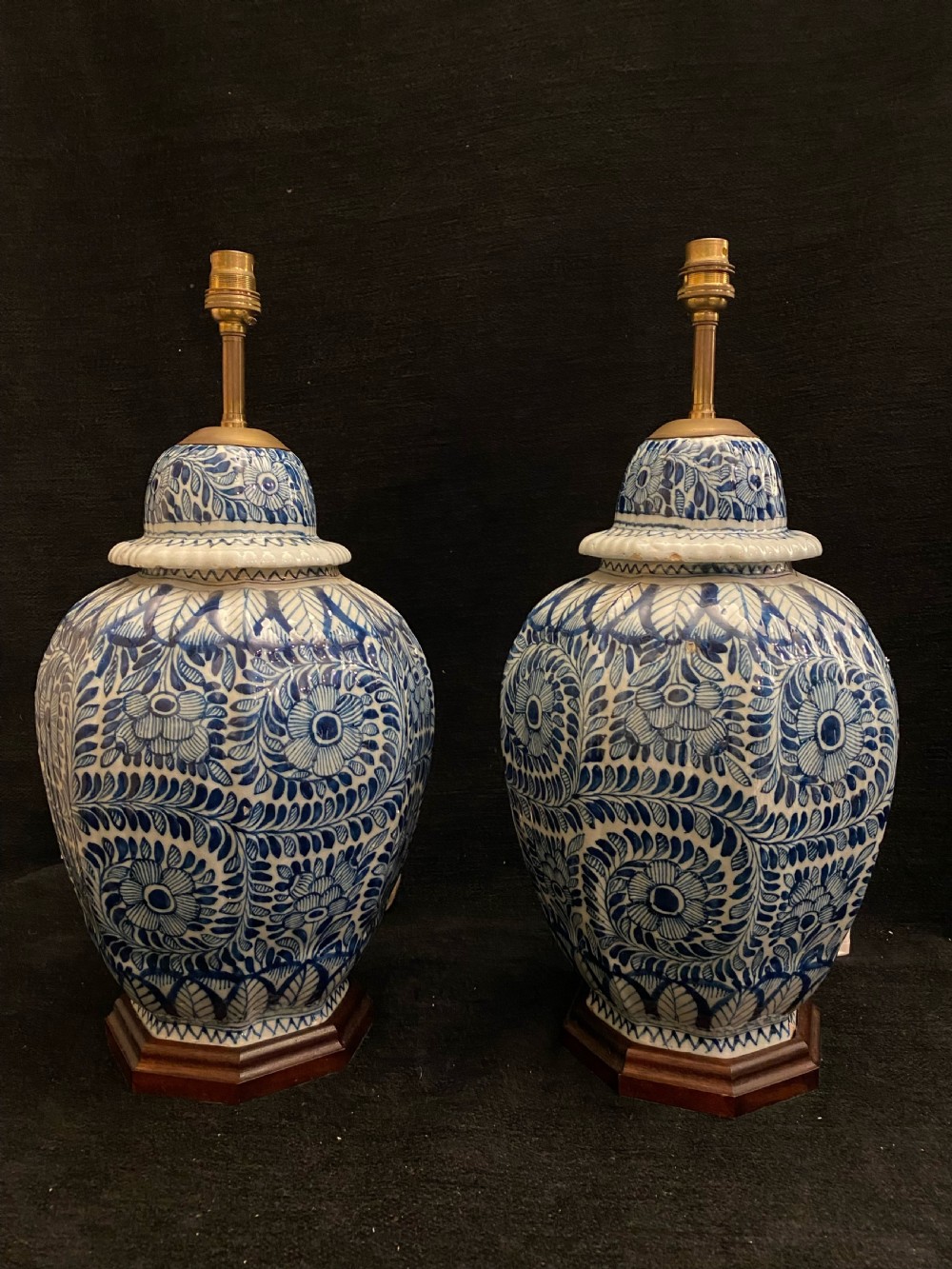 Pair of Blue and White Delft Vases Converted into Lamps (Mid-19th Century)