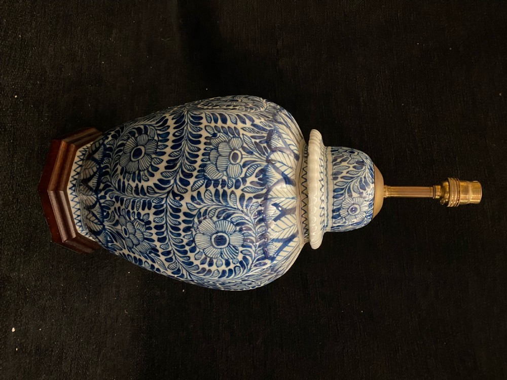 Pair of Blue and White Delft Vases Converted into Lamps (Mid-19th Century) View II