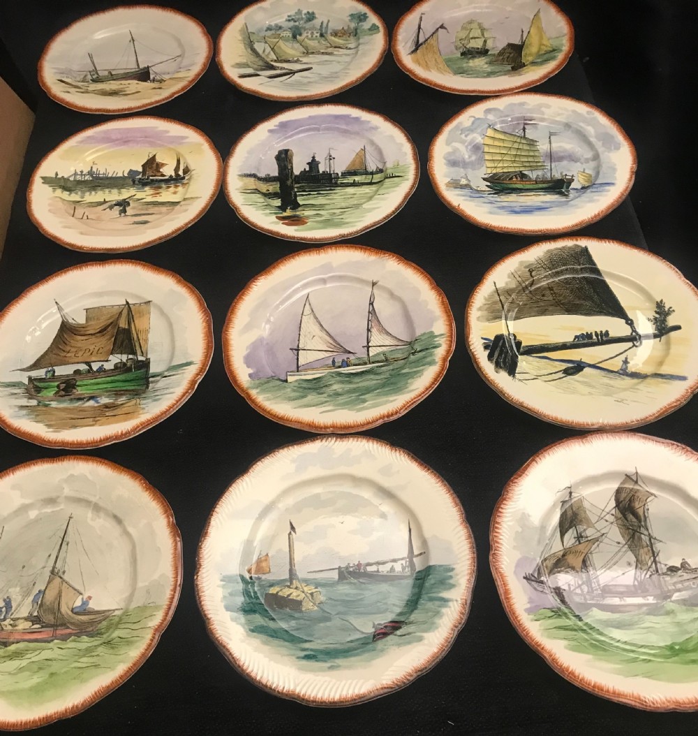 Exquisite French Hand-Painted Creamware Plates 1910 (Set of 12)