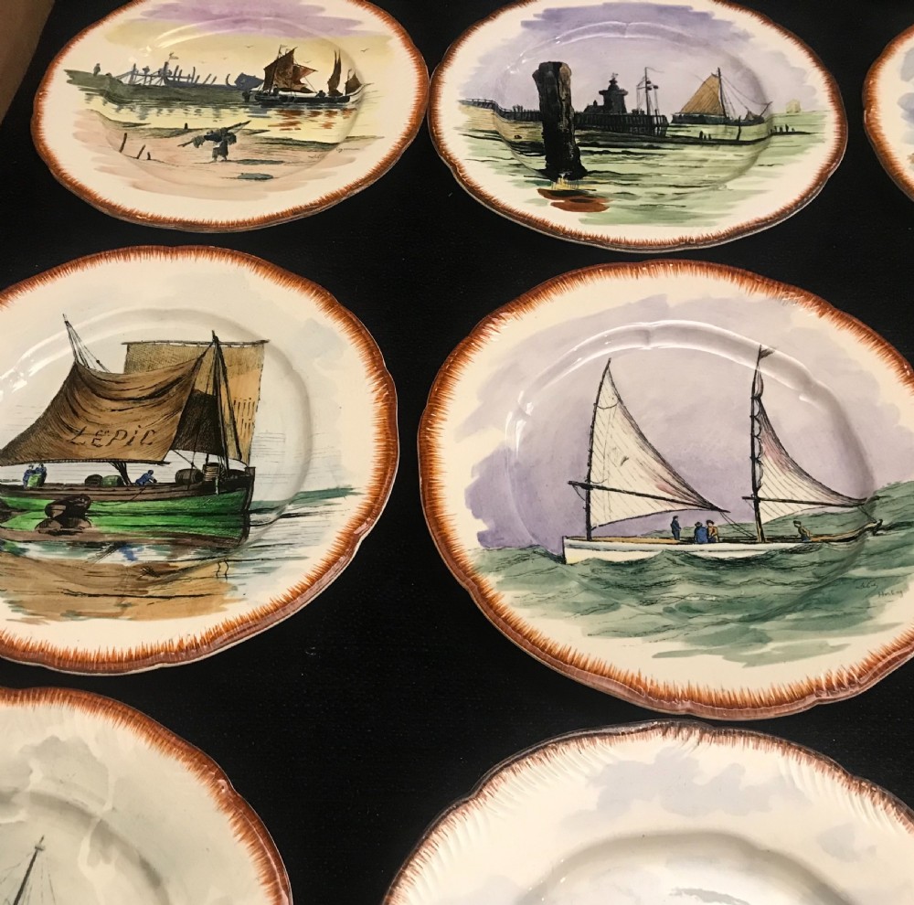 Exquisite French Hand-Painted Creamware Plates 1910 (Set of 12) View V
