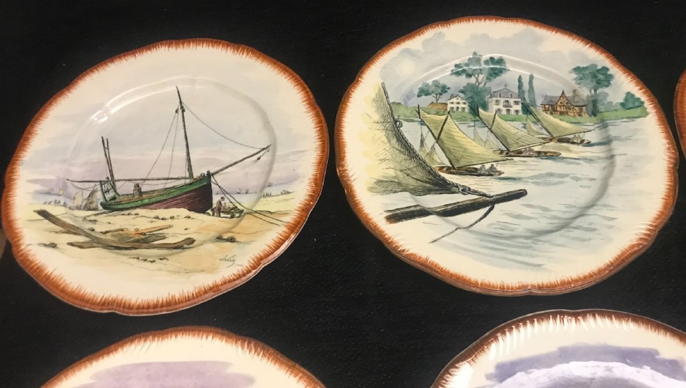 Exquisite French Hand-Painted Creamware Plates 1910 (Set of 12) View VIII
