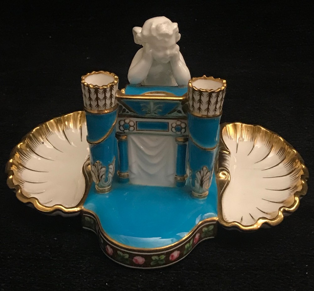 Minton Porcelain Inkwell with Cherub 1860-1870