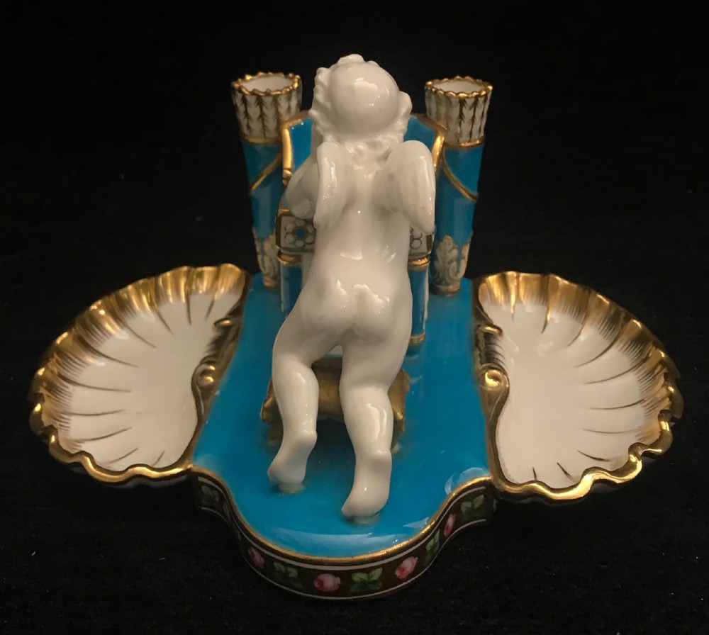 Minton Porcelain Inkwell with Cherub 1860-1870 View IV