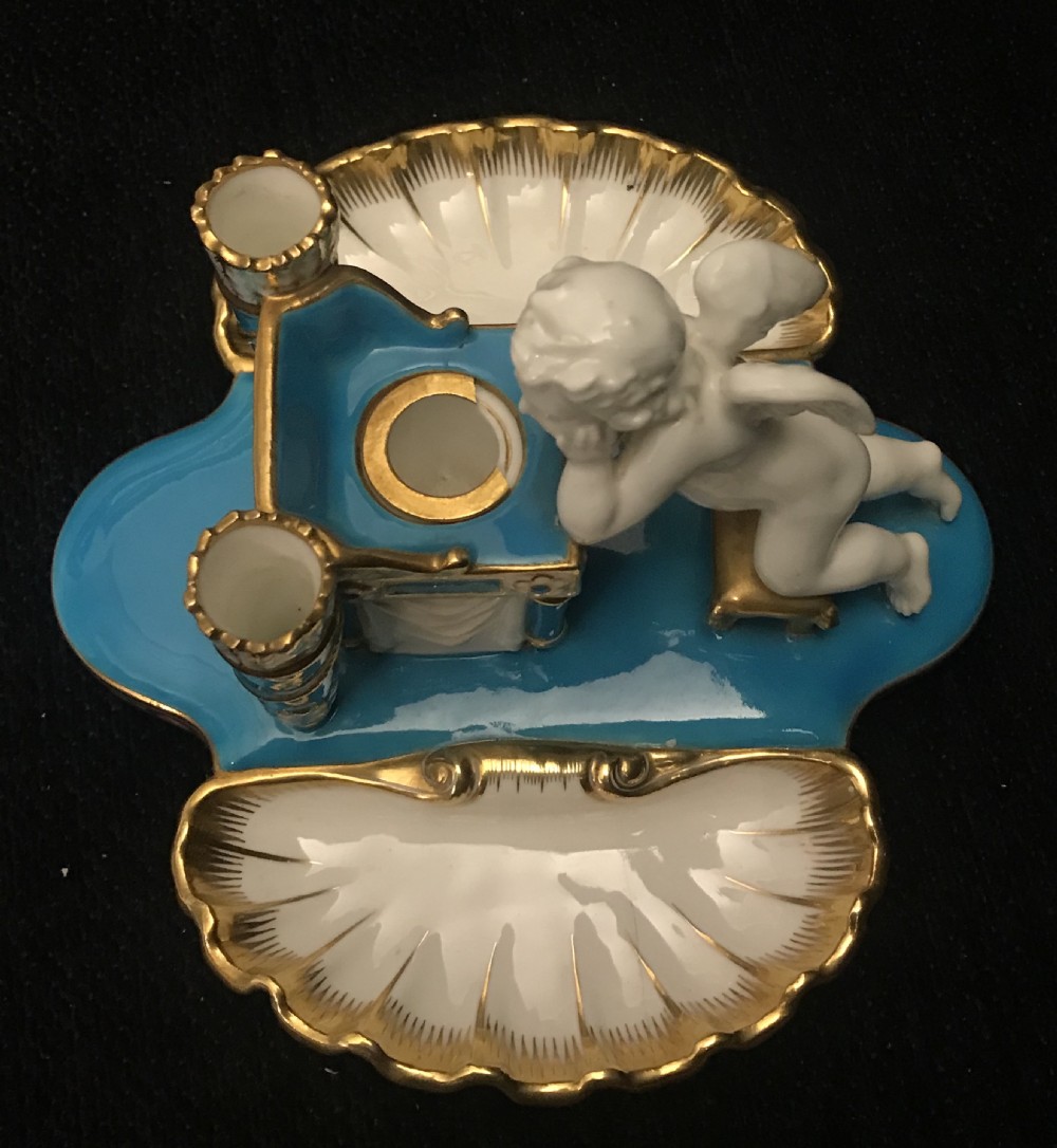 Minton Porcelain Inkwell with Cherub 1860-1870 View V