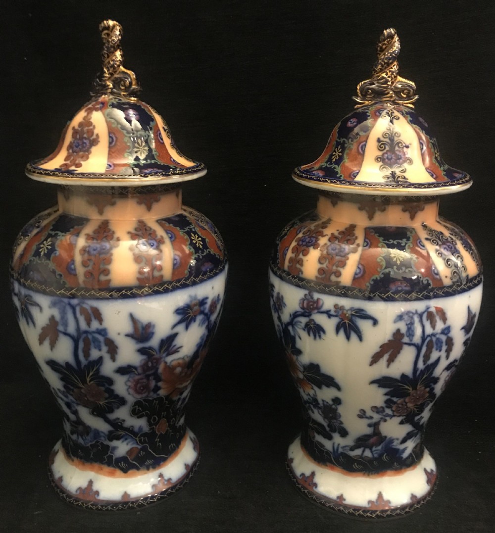 Exquisite Pair of Ironstone Chinoiserie Vases 1845