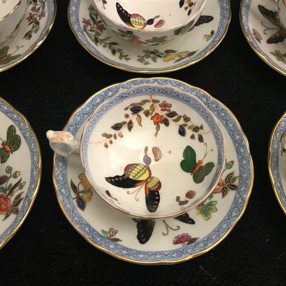 Minton Hand-Painted Cups and Saucers in Butterfly Pattern 1860 (Set of 12) View IV