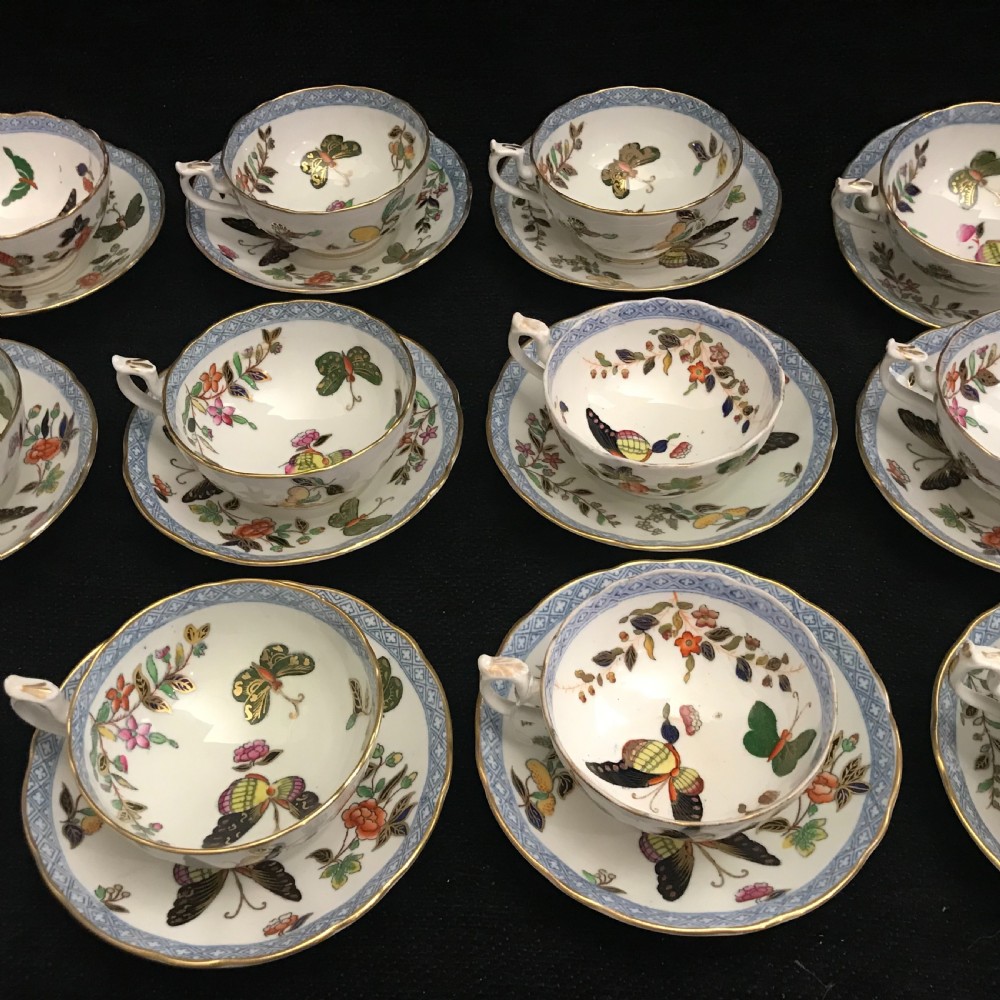 Minton Cups and Saucers in Butterfly Pattern 1860 (Set of 8)