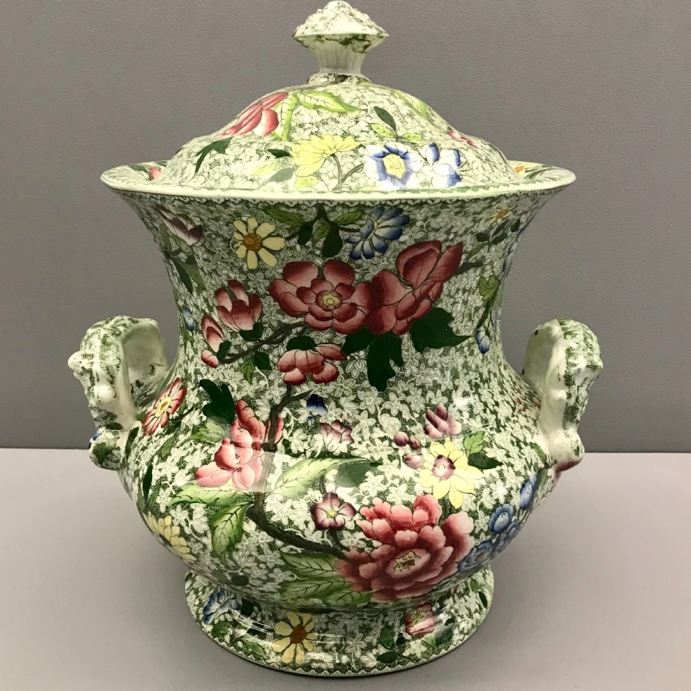 Chintz Urn-Shaped Slop Pail with Lid 1830-1840