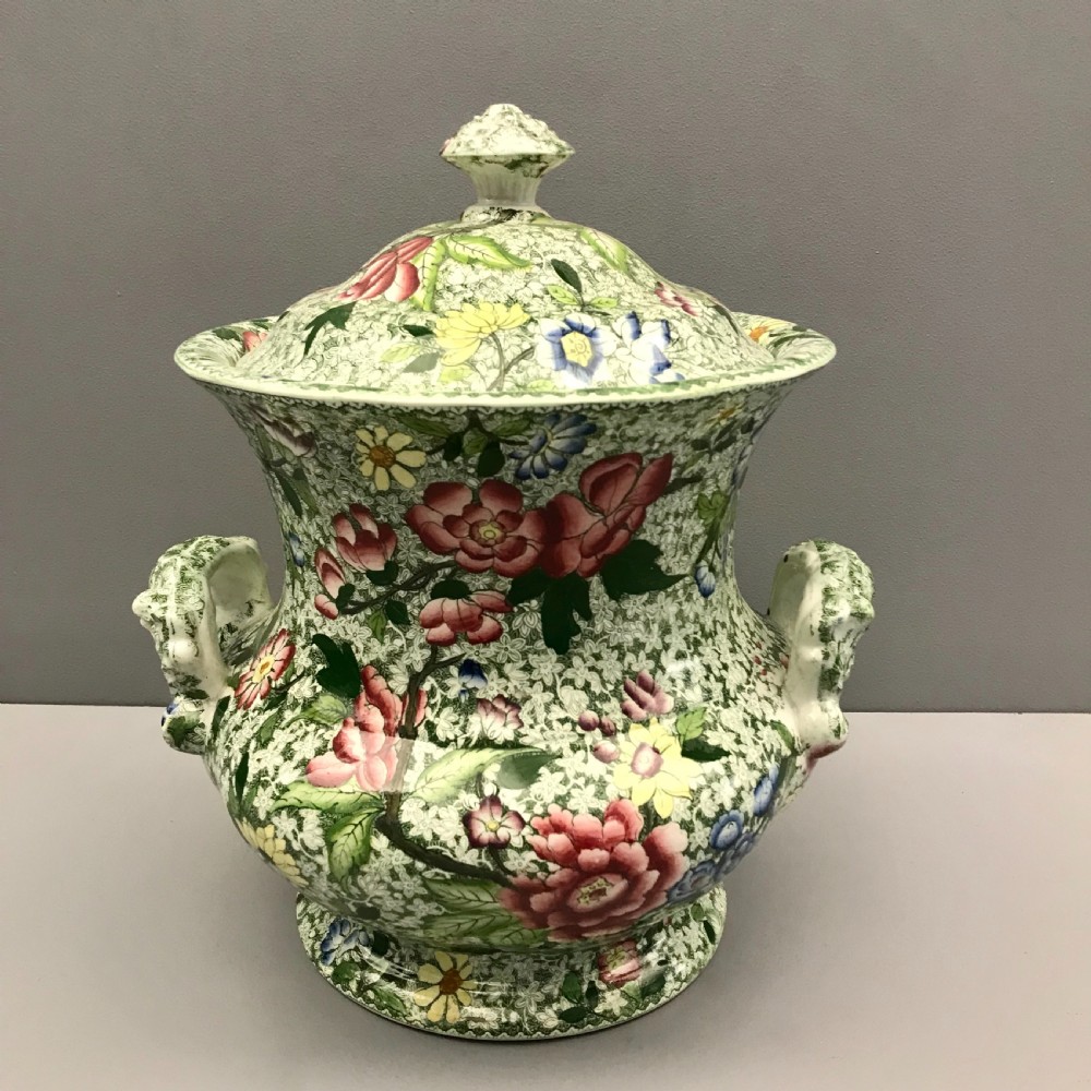 Chintz Urn-Shaped Slop Pail with Lid 1830-1840 View II