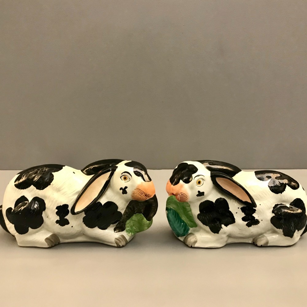 Rare Pair of Staffordshire Rabbits 1860-1870
