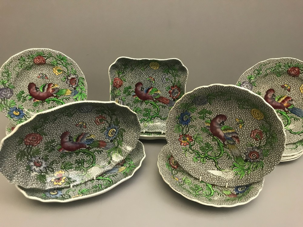Copeland Spode Dessert Service in Parrot Chintz Pattern 1890